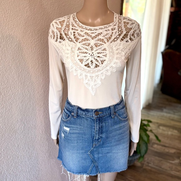 For Love And Lemons Tops - FOR LOVE & LEMONS ‘Penelope Open Back Crochet Bodysuit’ in Ivory